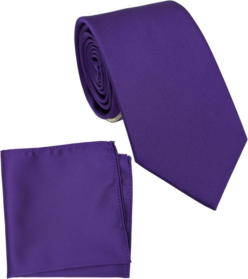 ZENXUS Regular Tie and Pocket Square for Men, Solid Color Necktie Set, 3.2 inch Standard Width - Image 1